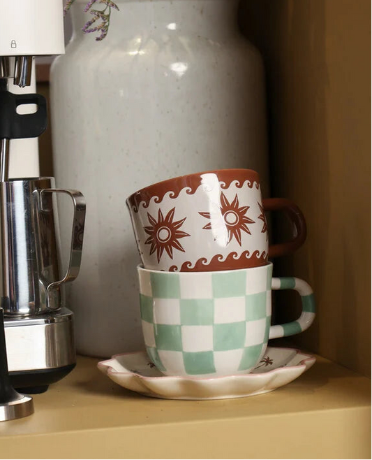 Mug marron soleil et vagues