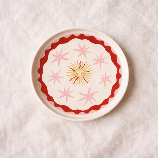 Petite assiette soleil et étoiles roses