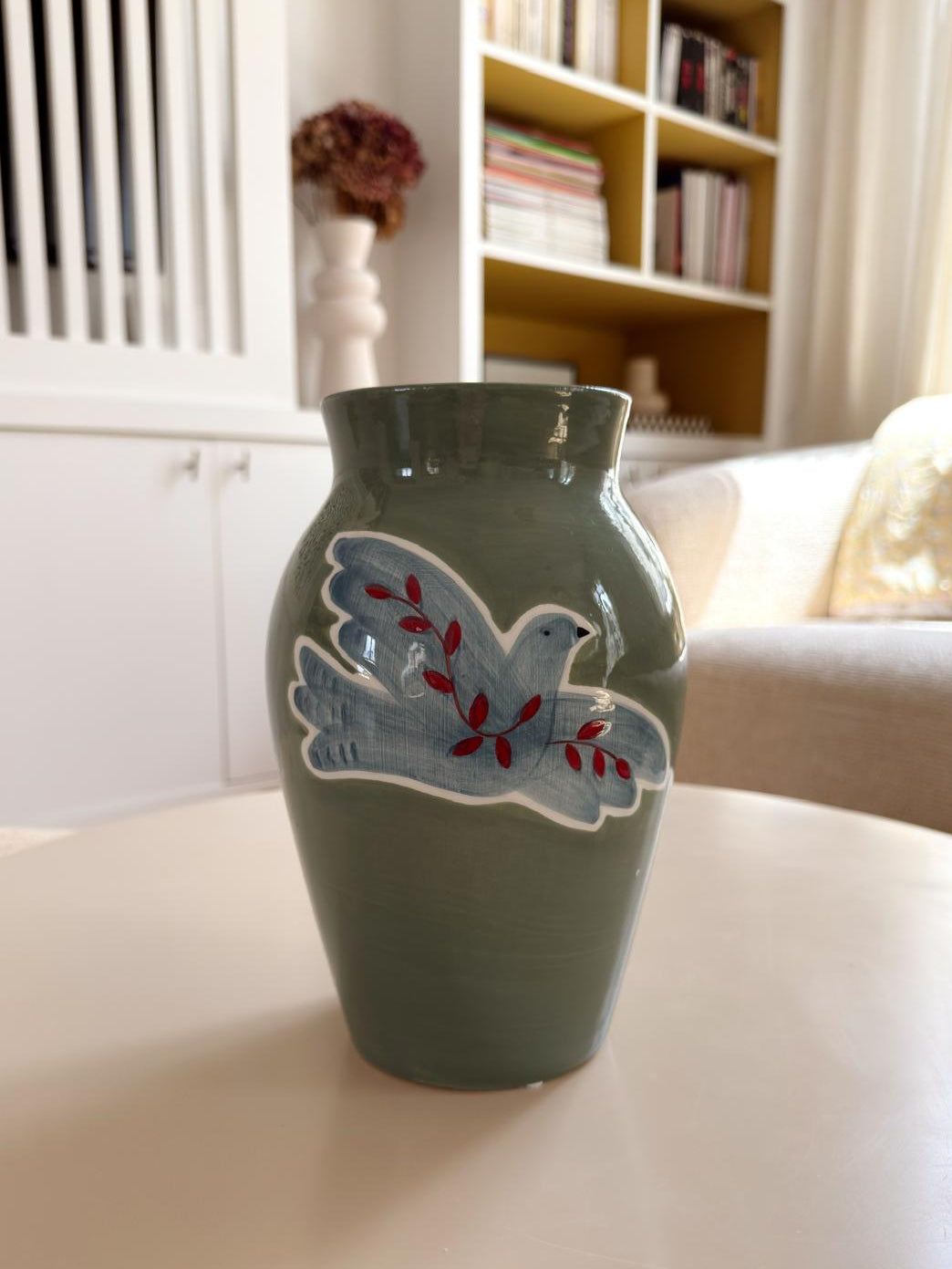 Vase colombe vert et bleu