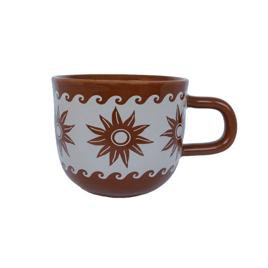 Mug marron soleil et vagues